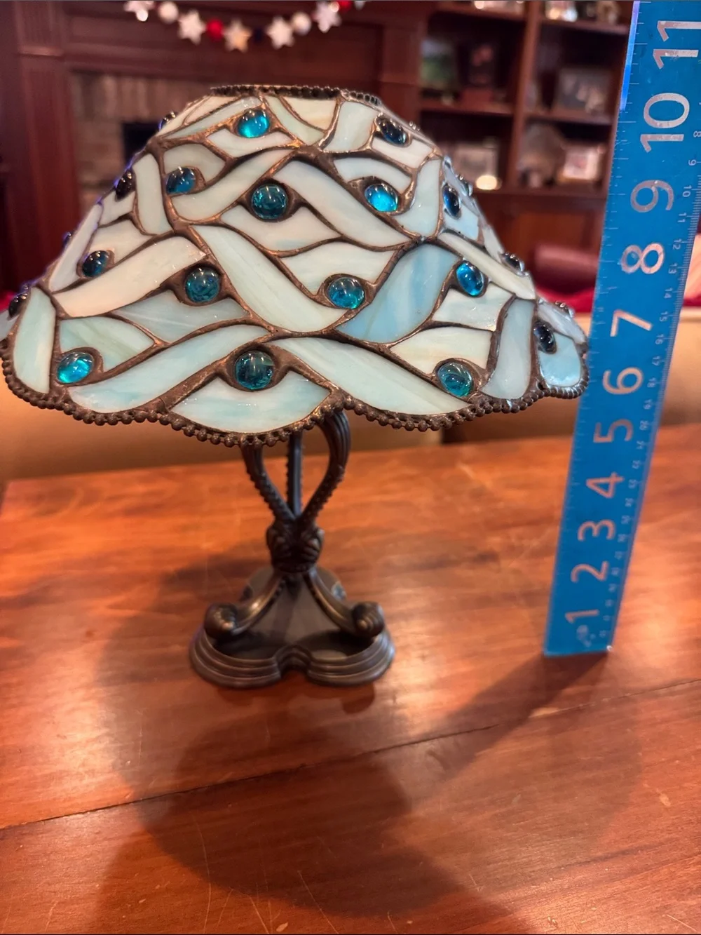 PartyLite Spring Water Stained Glass Shade Candle Holder Brass Base Retired